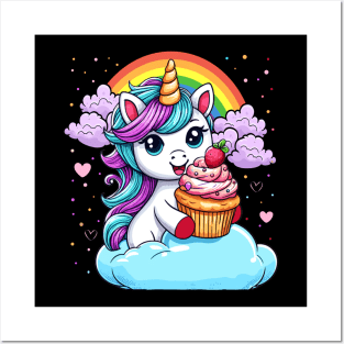 Birthday Unicorn With A Cupcake Posters and Art